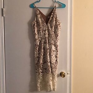 Cream Lace Dress, deep v neck